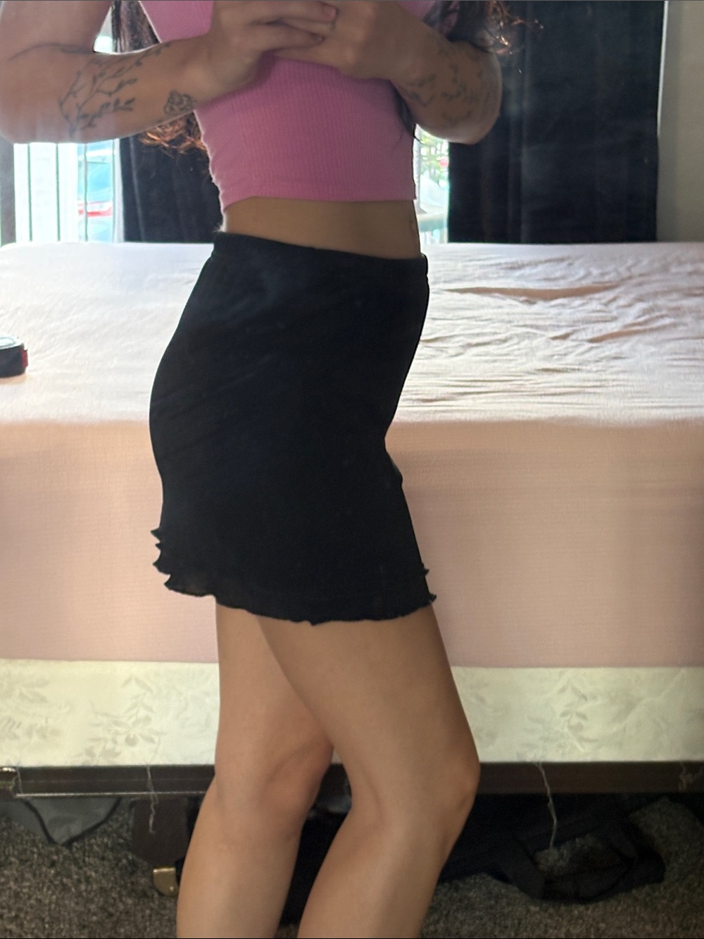 Black Mini Skirt with Ruffle Hem - Picture 5 of 5